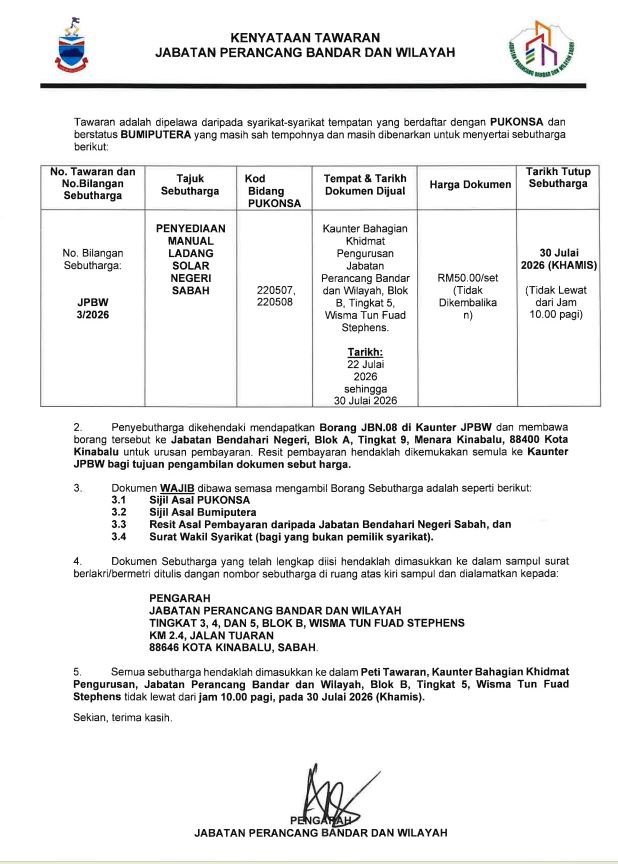 Penyediaan Manual Ladang Solar Negeri Sabah